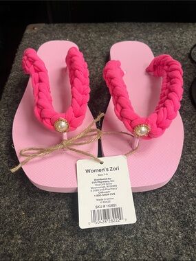 Hand made Pink Braided Pearl Accent Women's Flip Flops